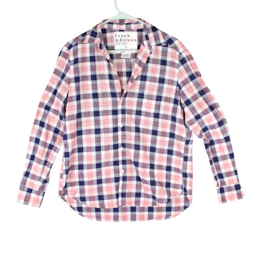 Frank & Eileen Shirt Womens S Pink Blue Gingham Check Oversized Button Up Blouse